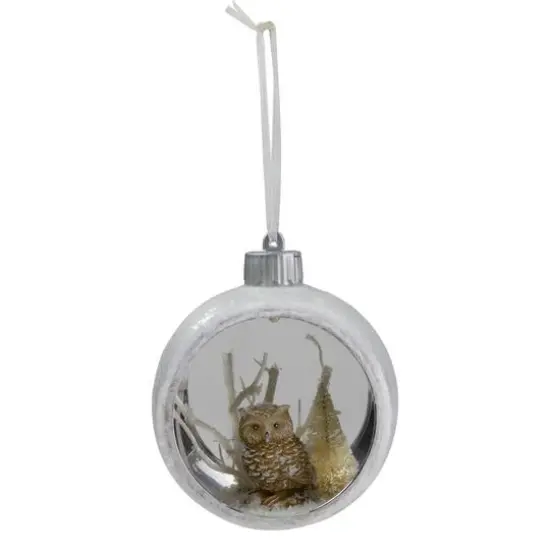 Silver And White Matte Cutout Owl Ball Ornament {1}