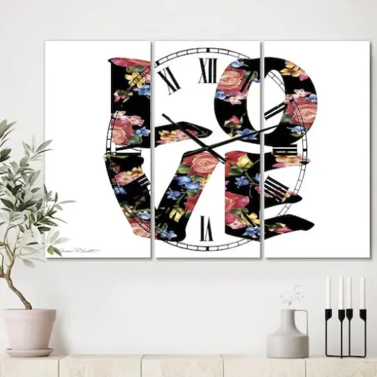 Designart Flower Power Love Multipanel Wall Clock {3}