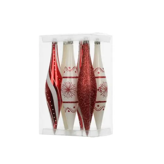 6 Pack 7.7" Red & White Glitter Shatterproof Teardrop Ornaments by Ashland® {3}