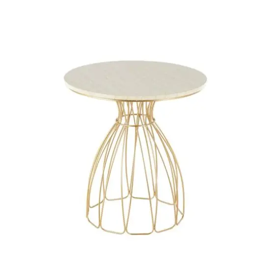 25" Gold Metal Flower Inspired Accent Table with Cream Marble Tabletop {9}
