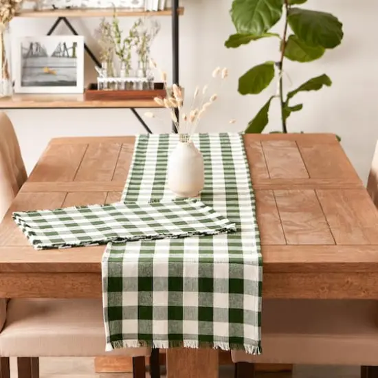 DII&reg; Heavyweight Check Fringed Cotton Placemats, 6ct. Hunter Green {9}
