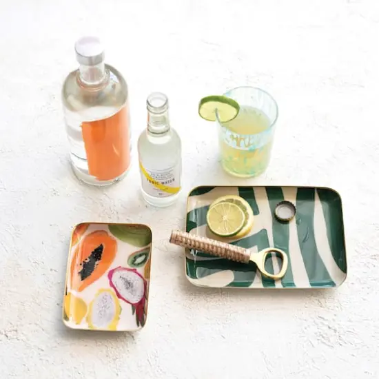 Hello Honey&reg; Fruit & Abstract Striped Enameled Metal Tray Set {3}
