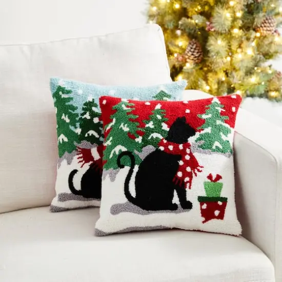 Glitzhome&reg; Hooked Christmas Dog & Cat Throw Pillow Set {4}
