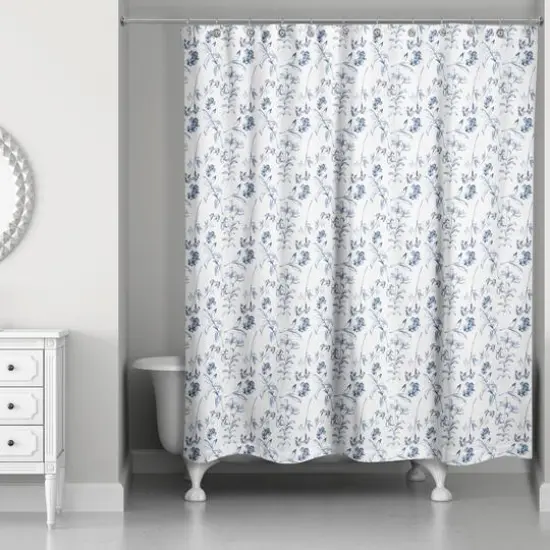 Blue Floral Pattern 71" x 74" Shower Curtain {3}