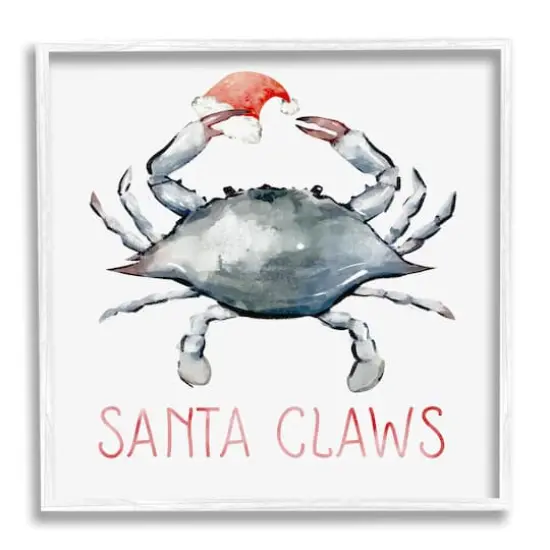 Stupell Industries Santa Claws Holiday Crab Framed Giclee Art White {1}