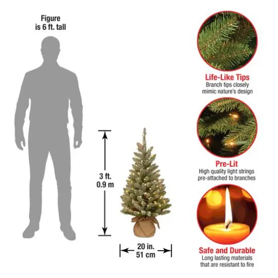 3ft. Snowy Concolor Fir with Snowy Pinecones Artificial Christmas Tree In Burlap Base, Warm White LED Lights {5}