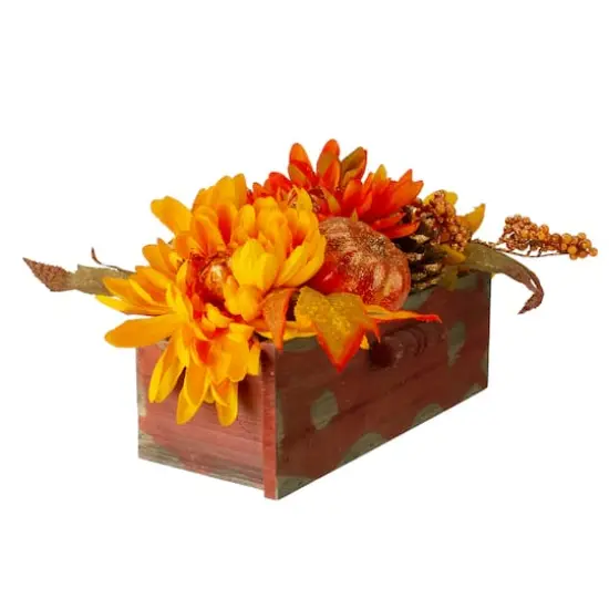 14" Autumn Harvest Maple Leaf & Berry Arrangement in Wooden Box {4}