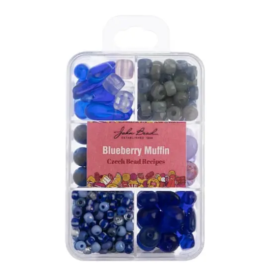 John Bead Czech Glass Recipe Box Beading Kit Blueberry Muffin {1}