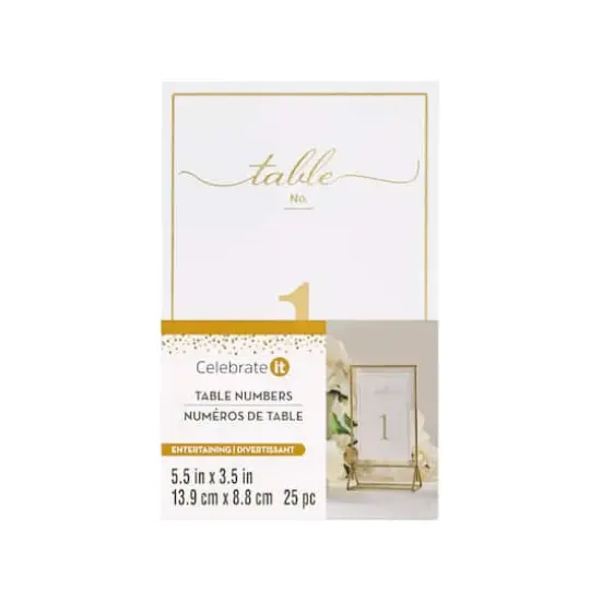 5.5" x 3.5" Gold 1 to 25 Table Number Card Set by Celebrate It&trade; {1}
