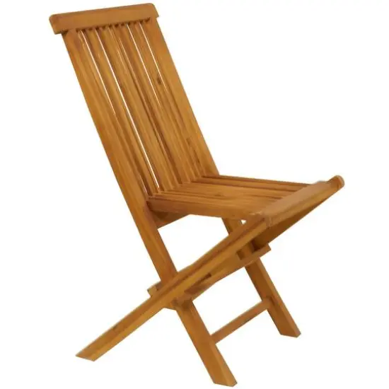 36" Brown Teak Wood Folding Outdoor Dining Chair Set {3}