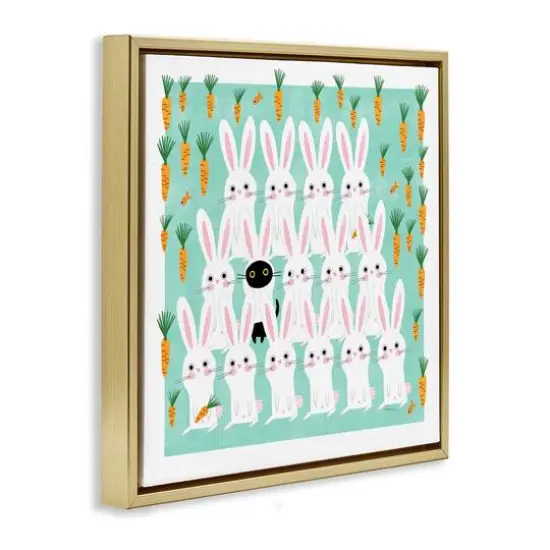 Stupell Industries Cat Mixed with Bunnies Floater Framed Art Gold {4}