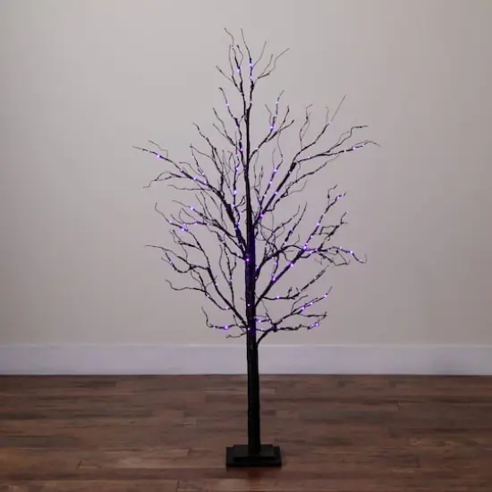 5ft. Pre-Lit Halloween Black Twig Artificial Tree with 240 Orange & Purple LED Lights {9}