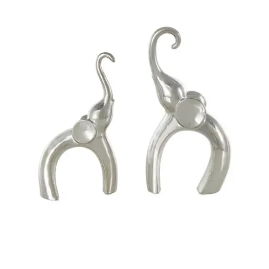 Abstract Arched Elephant Ceramic Sculpture Set Silver {7}