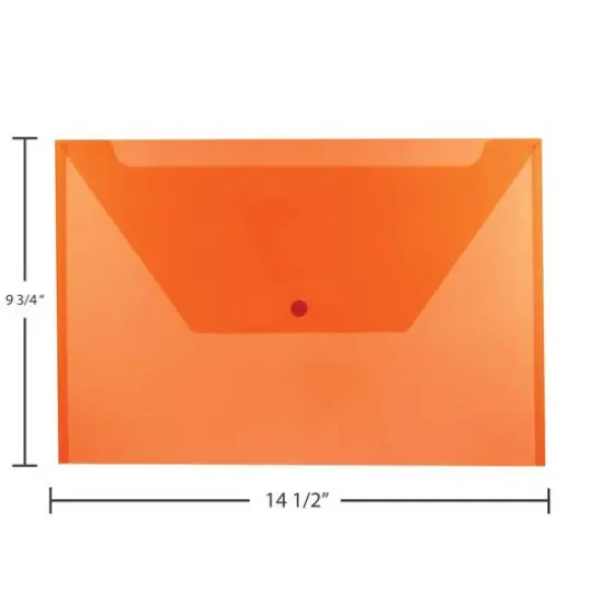 JAM Paper 9.75" x 14.5" Plastic Snap Closure Envelopes, 12ct. Orange {7}