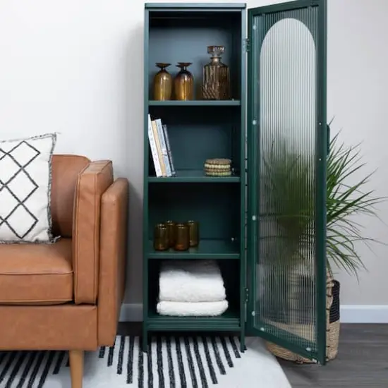Hello Honey&reg; Solstice 5ft. Tall Metal Accent Cabinet with Arched Glass Door Dark Green {4}