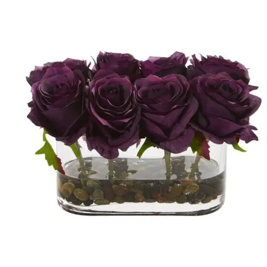 5.5" Blooming Roses in Glass Vase Purple Elegance {1}
