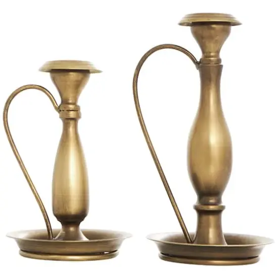 Bronze Metal Antique Style Candle Holder with Candle Plates & Handles Set {3}