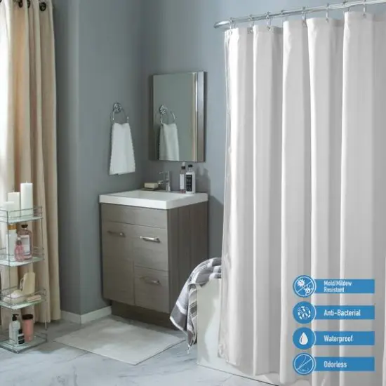 Bath Bliss Microfiber Soft Touch Dash Design Shower Curtain Liner White {5}