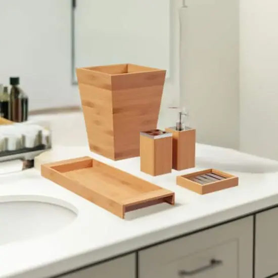 Hastings Home Bamboo Bathroom Accessories Set {6}