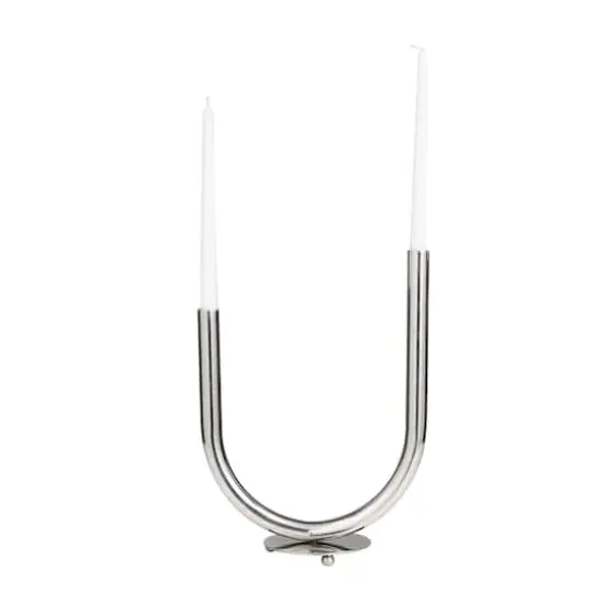 14" Silver Stainless Steel Abstract U-Shaped Candelabra {1}