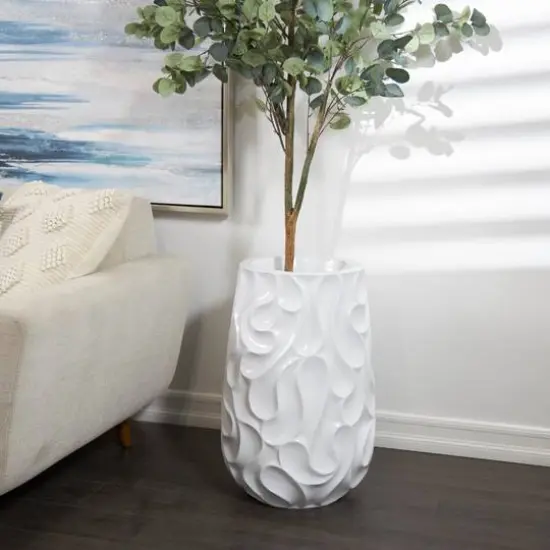 24" White Wave Textured Vase {7}