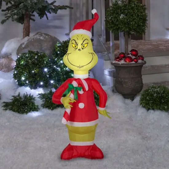 4ft. Airblown&reg; Inflatable Grinch with Red & White Candy Cane {3}