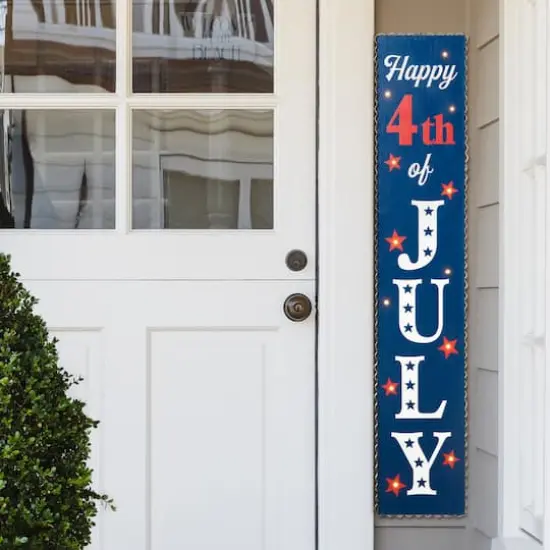 Glitzhome&reg; 42.5" Lighted Wood Happy July 4th Porch Sign {4}