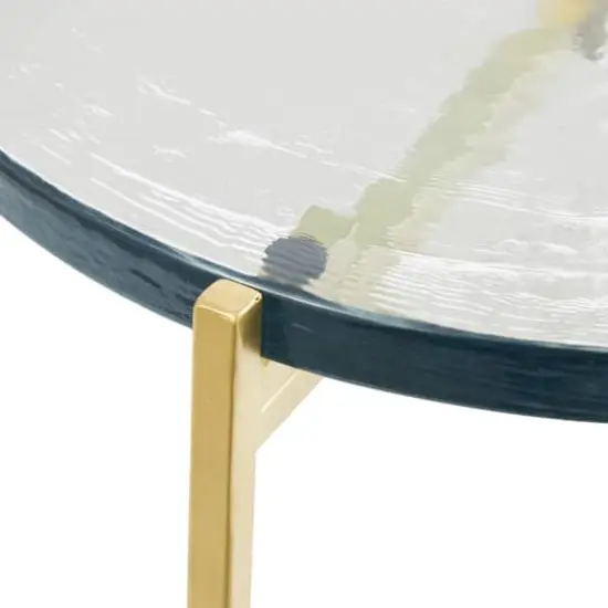 24" Metal X-Shaped Accent Table with Textured Glass Tabletop Gold {4}