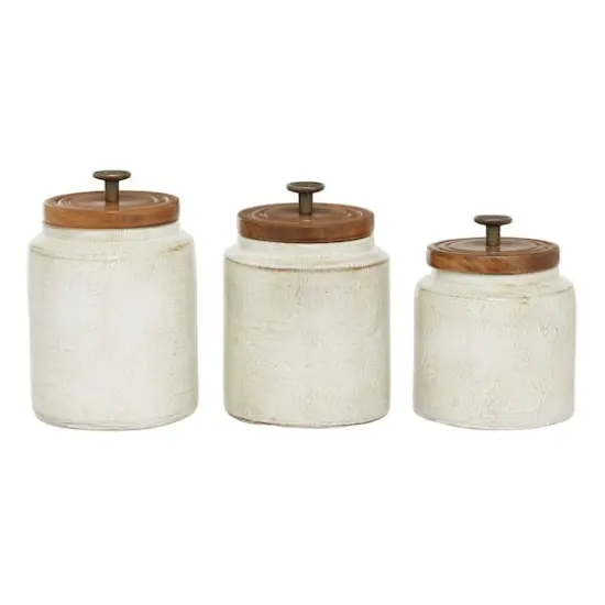 White Terracotta Country Cottage Decorative Jar Set {1}