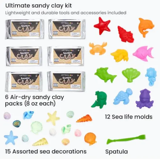 Arteza&reg; Kids Sandy Clay Beach Kit with Shapes ,33 pcs {3}