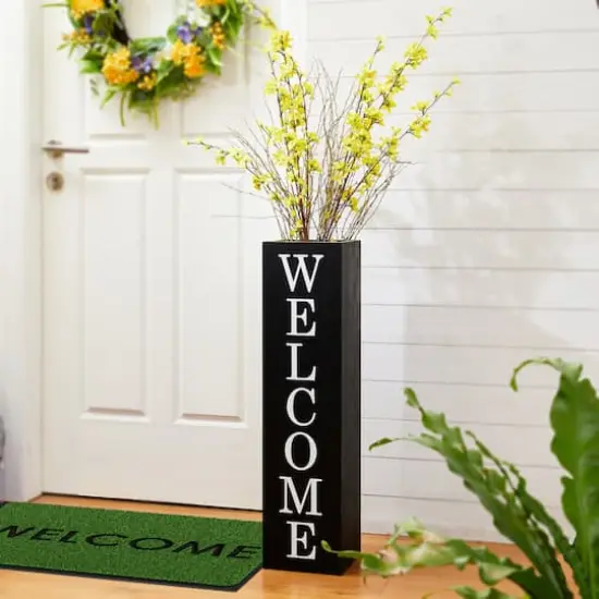 Glitzhome&reg; 30" Black Wood Boxed Welcome Home Porch Sign {4}