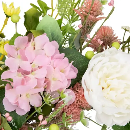 26" Pink & Yellow Rose & Hydrangea Floral Spring Wreath {5}