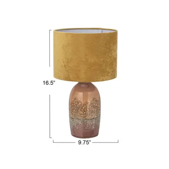 Hello Honey&reg; 16.5" Pink Reactive Glaze Round Stoneware Table Lamp with Mustard Velvet Shade {5}