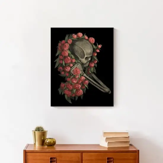 Skeleton Wrapped in Roses Canvas Wall Art {5}