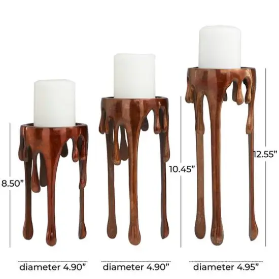 Copper Metal Pillar Candle Holder with Dripping Legs Set {7}