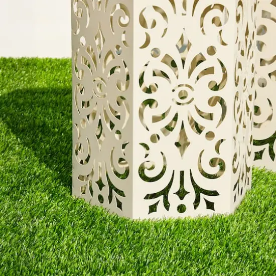 Glitzhome&reg; White Floral Motif Hexagonal Garden Stool Set {7}