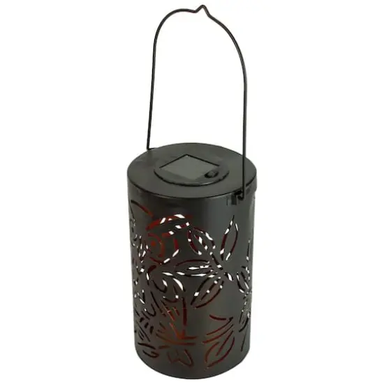 8" Black Owl Outdoor Solar Lantern with Handle {1}
