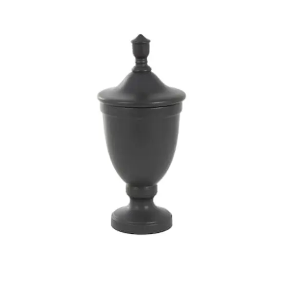 Ceramic Fluted Urn-Shaped Living Room Decorative Jar with Lid Black {4}
