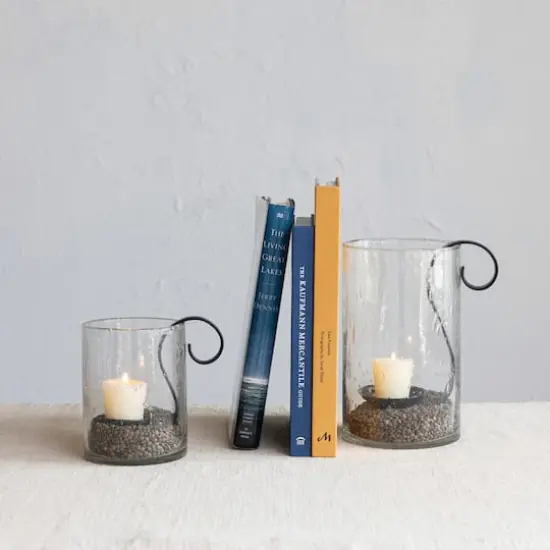 Hello Honey&reg; Clear Reclaimed Hurricane Bubble Glass with Metal Candle Holder {3}