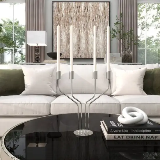 13" Silver Stainless Steel Abstract Angled Candelabra {5}