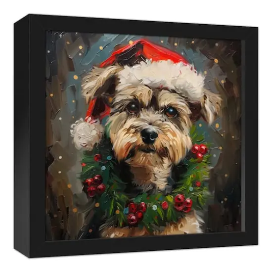 Christmas Yorkie 13.73" x 13.73" Black Framed Canvas {3}