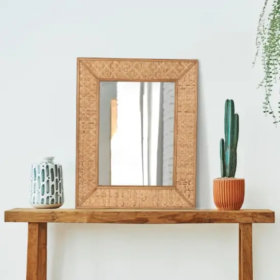 Hello Honey&reg; 25.5" Handwoven Rattan Rectangle Wall Mirror Natural {3}