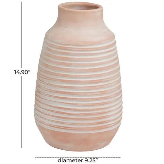 15" Pink Whitewashed Ribbed Terra Cotta Vase {6}