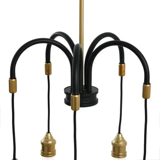 Hello Honey&reg; Robert Stevenson Lighting Harper 19" Black and Brass 5-Light Exposed Bulb 2-Tone Metal Chandelier {9}
