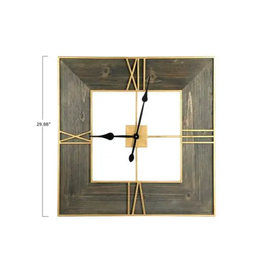 Hello Honey&reg; 2.5ft. Gold Trimmed Wooden Square Wall Clock {3}