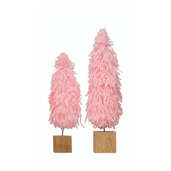 Hello Honey&reg; 9.5" Fabric Yarn Tree with Wood Block Base Pink {4}