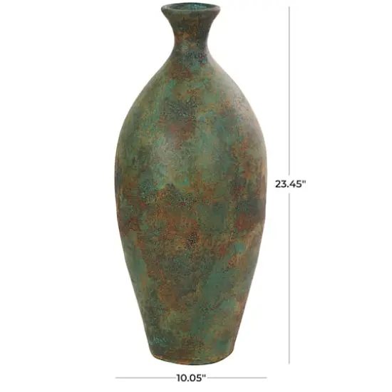 23.5" Rustic Green & Brown Antique-Style Ceramic Vase {5}