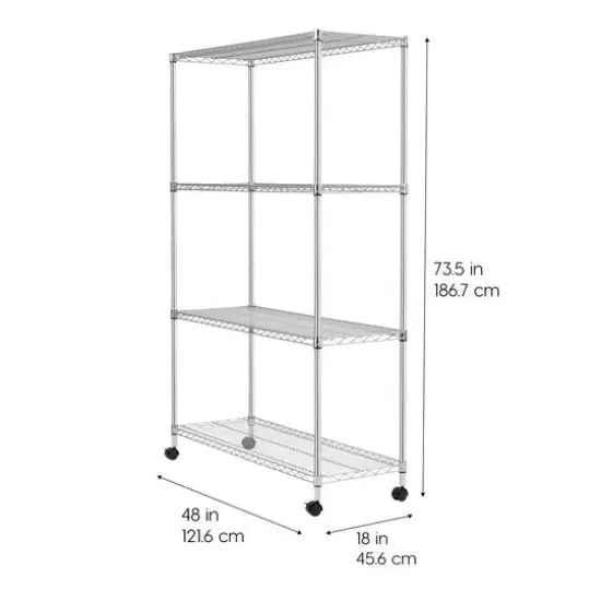 Iris&reg; 73.5" Silver 4-Tier Rolling Wire Rack Shelf {5}