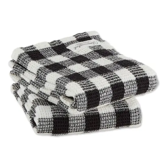 DII&reg; Checker Washed Waffle Dish Towels, 2ct. Black {6}