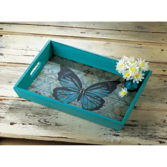 16" Blue Butterfly Serving Tray {3}